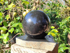 Polished Black Basalt Sphere and Base Display Set x 2 From Madagascar - Toprock Gemstones and Minerals 