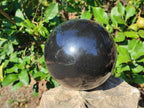 Polished Black Basalt Sphere and Base Display Set x 2 From Madagascar - Toprock Gemstones and Minerals 