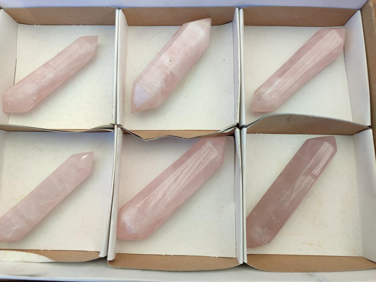 Polished Double Terminated Gemmy Rose Quartz Crystals x 6 From Madagascar - Toprock Gemstones and Minerals 