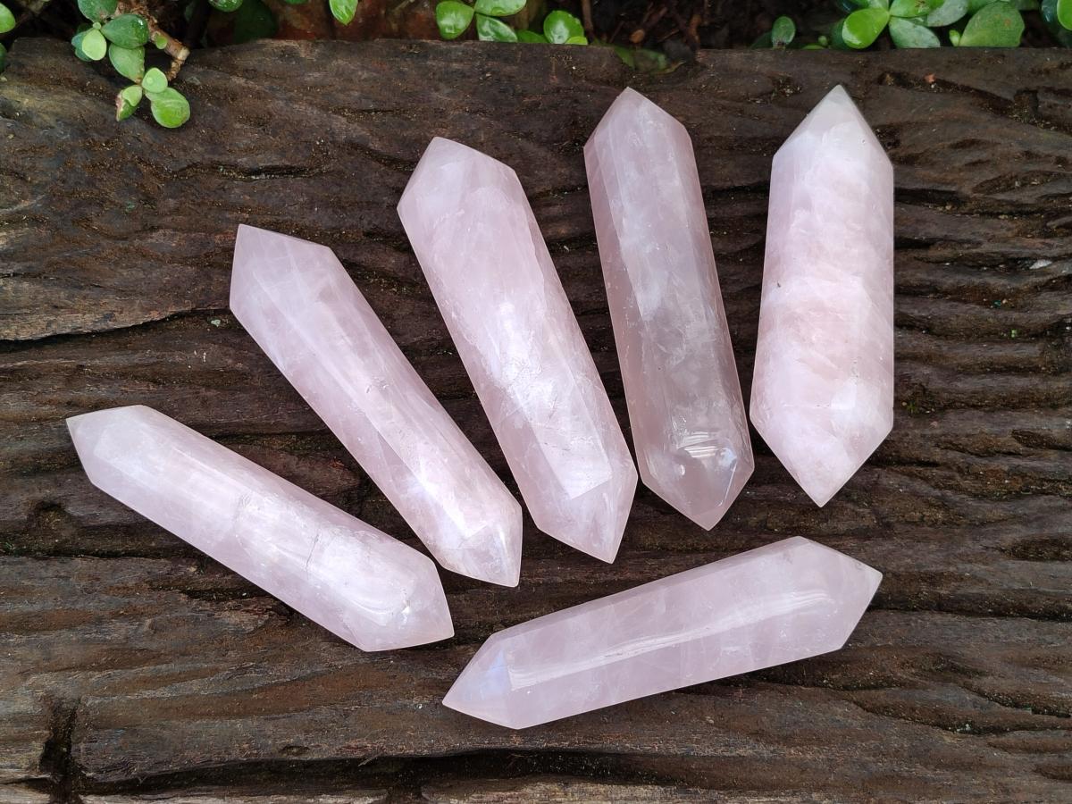 Polished Double Terminated Gemmy Rose Quartz Crystals x 6 From Madagascar - Toprock Gemstones and Minerals 