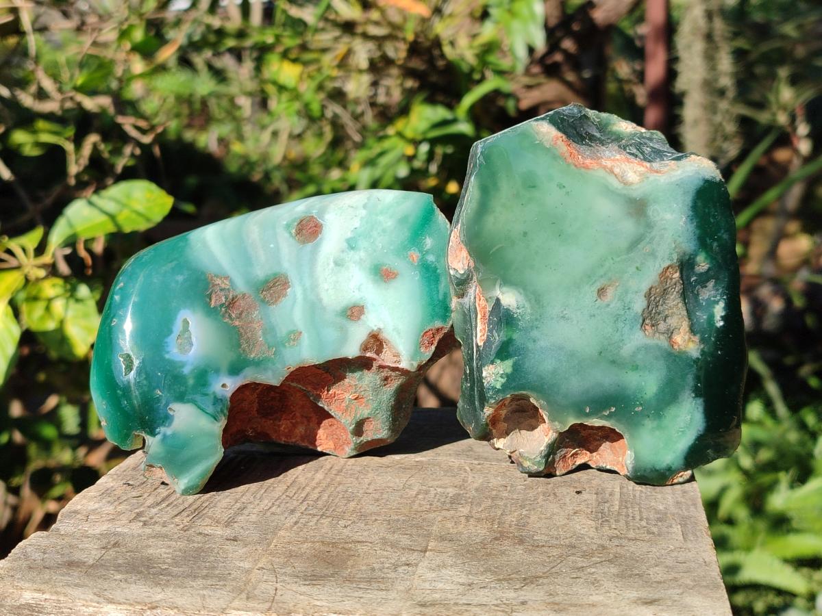 Polished On One Side Mtorolite Chrysoprase Slices x 3 From Mutorashanga, Zimbabwe - Toprock Gemstones and Minerals 