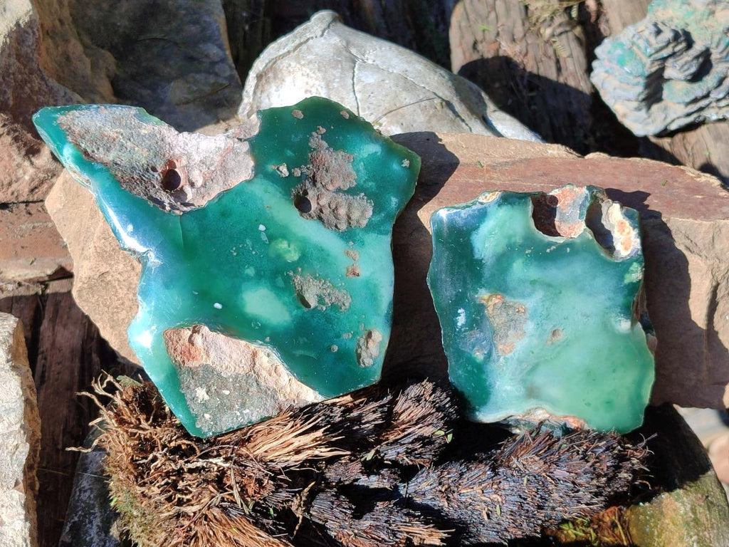 Polished On One Side Mtorolite Chrysoprase Slices x 3 From Mutorashanga, Zimbabwe - Toprock Gemstones and Minerals 