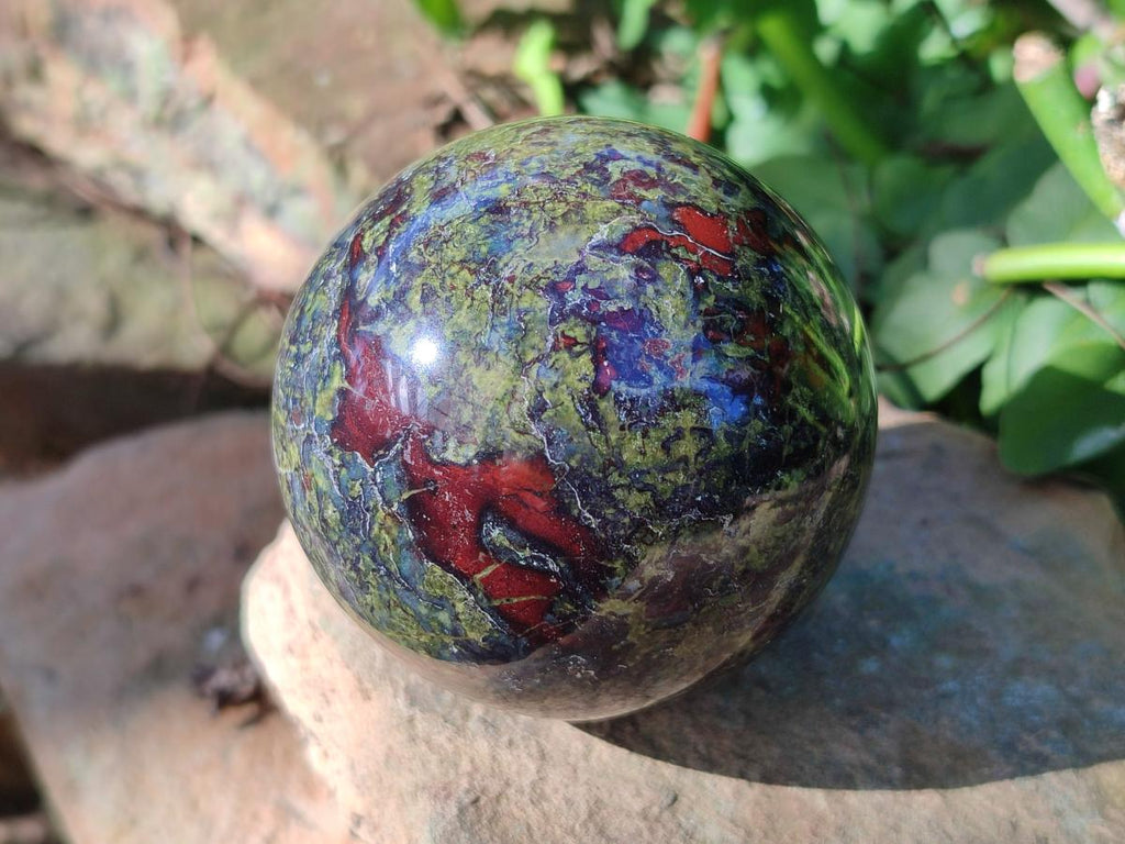 Polished Bastite Dragonsblood Stone Sphere and Crystal Point x 2 From Tshipise, South Africa - Toprock Gemstones and Minerals 
