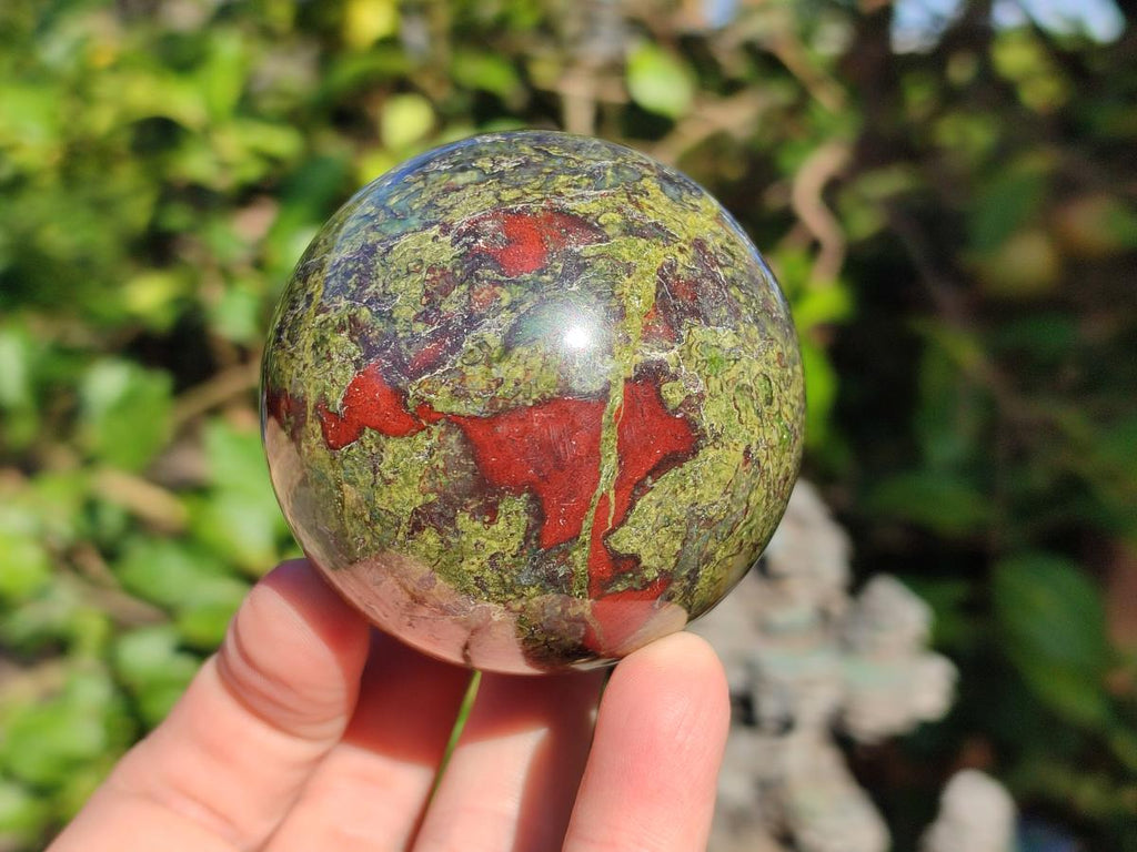 Polished Bastite Dragonsblood Stone Sphere and Crystal Point x 2 From Tshipise, South Africa - Toprock Gemstones and Minerals 