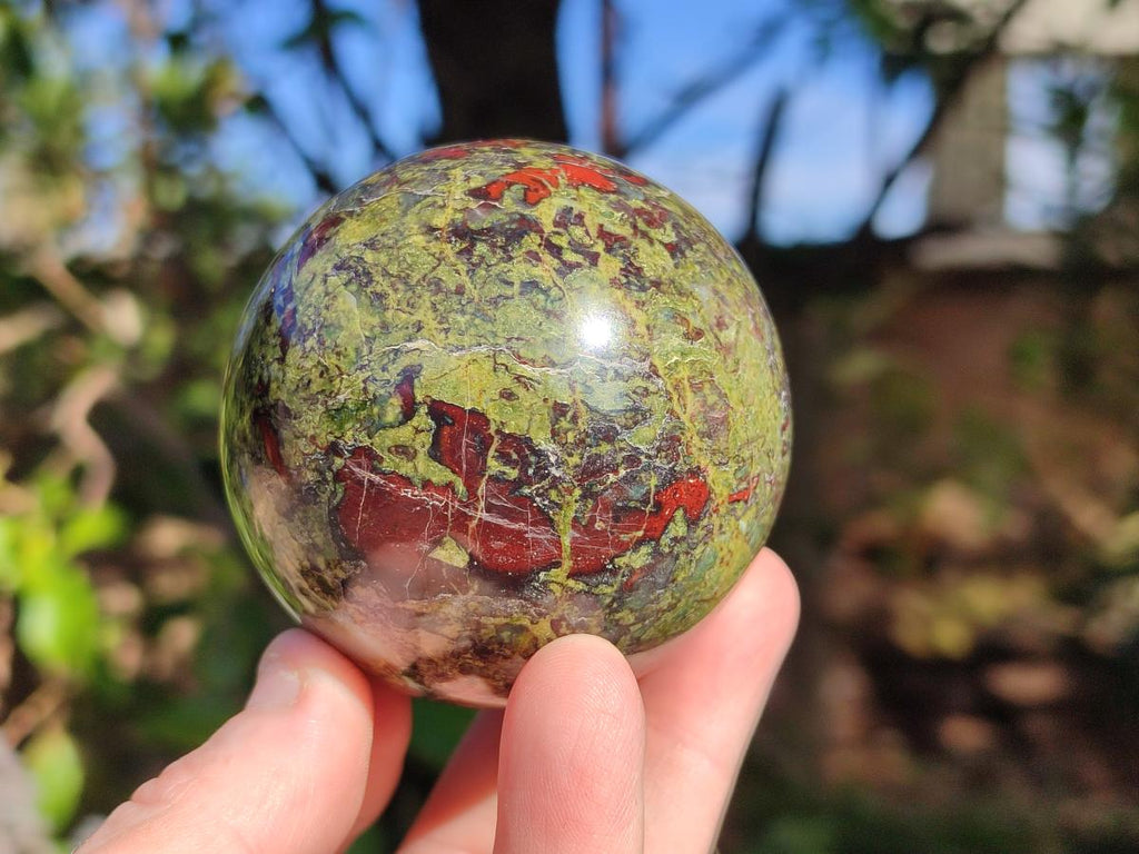 Polished Bastite Dragonsblood Stone Sphere and Crystal Point x 2 From Tshipise, South Africa - Toprock Gemstones and Minerals 