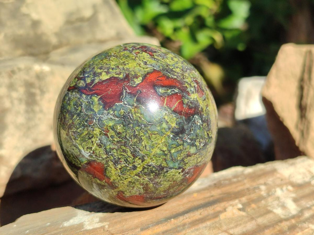 Polished Bastite Dragonsblood Stone Sphere and Crystal Point x 2 From Tshipise, South Africa - Toprock Gemstones and Minerals 