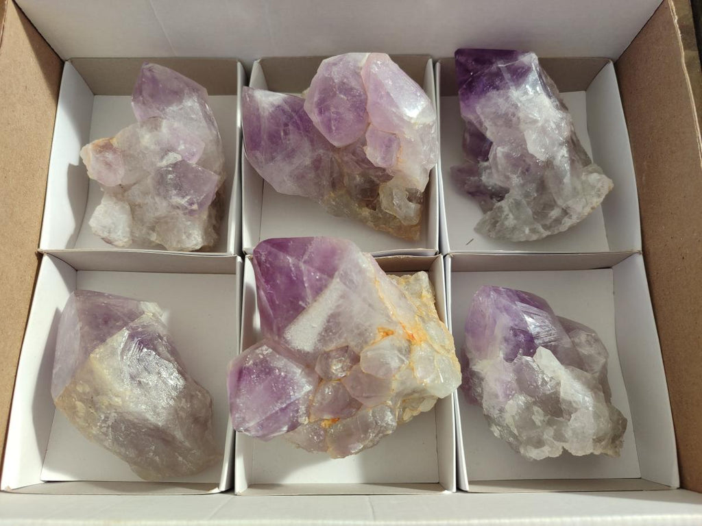 Polished Jacaranda Amethyst Crystal Clusters x 6 From Mumbwa, Zambia - Toprock Gemstones and Minerals 