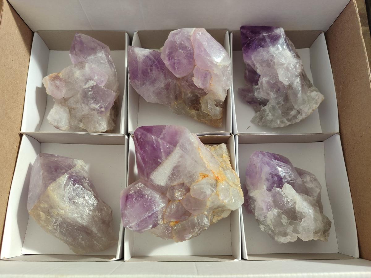 Polished Jacaranda Amethyst Crystal Clusters x 6 From Mumbwa, Zambia - Toprock Gemstones and Minerals 