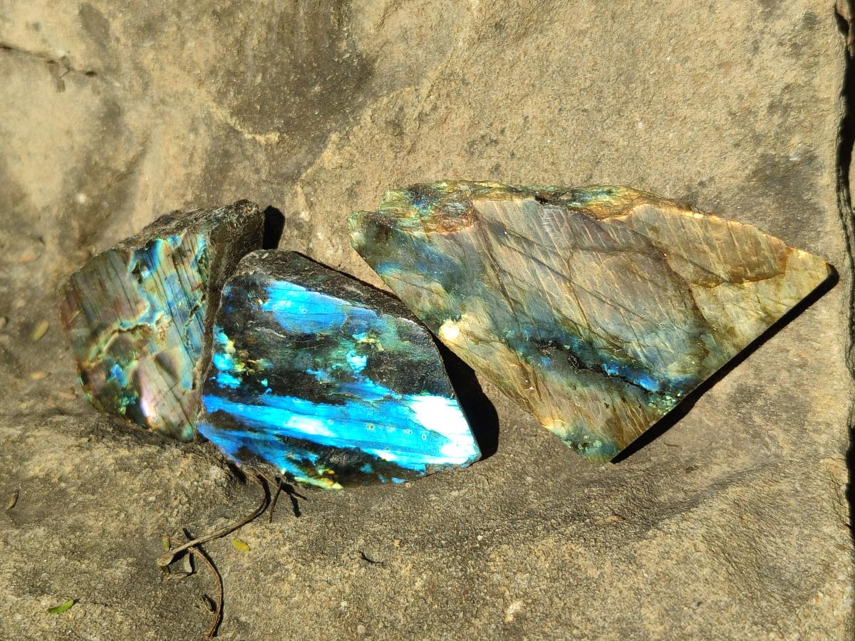 Polished One Side Labradorite Slices x 35 From Madagascar - Toprock Gemstones and Minerals 