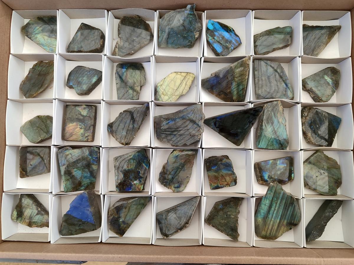 Polished One Side Labradorite Slices x 35 From Madagascar - Toprock Gemstones and Minerals 