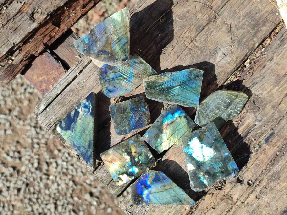 Polished One Side Labradorite Slices x 35 From Madagascar - Toprock Gemstones and Minerals 