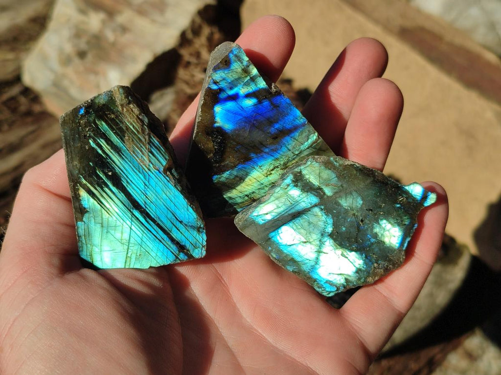 Polished One Side Labradorite Slices x 35 From Madagascar - Toprock Gemstones and Minerals 