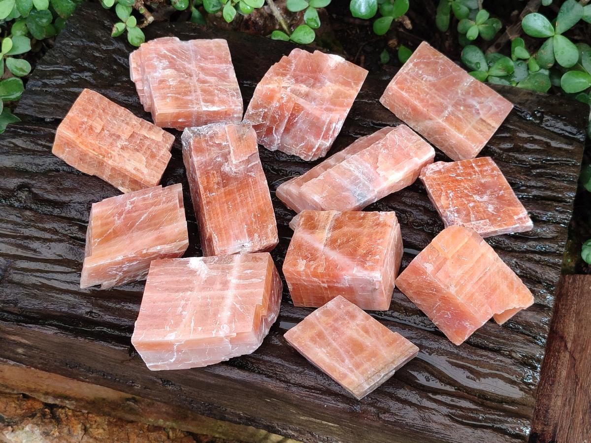 Natural Rhombohedral Sunset Orange Calcite Specimens x 12 From Spitzkop, Namibia - Toprock Gemstones and Minerals 