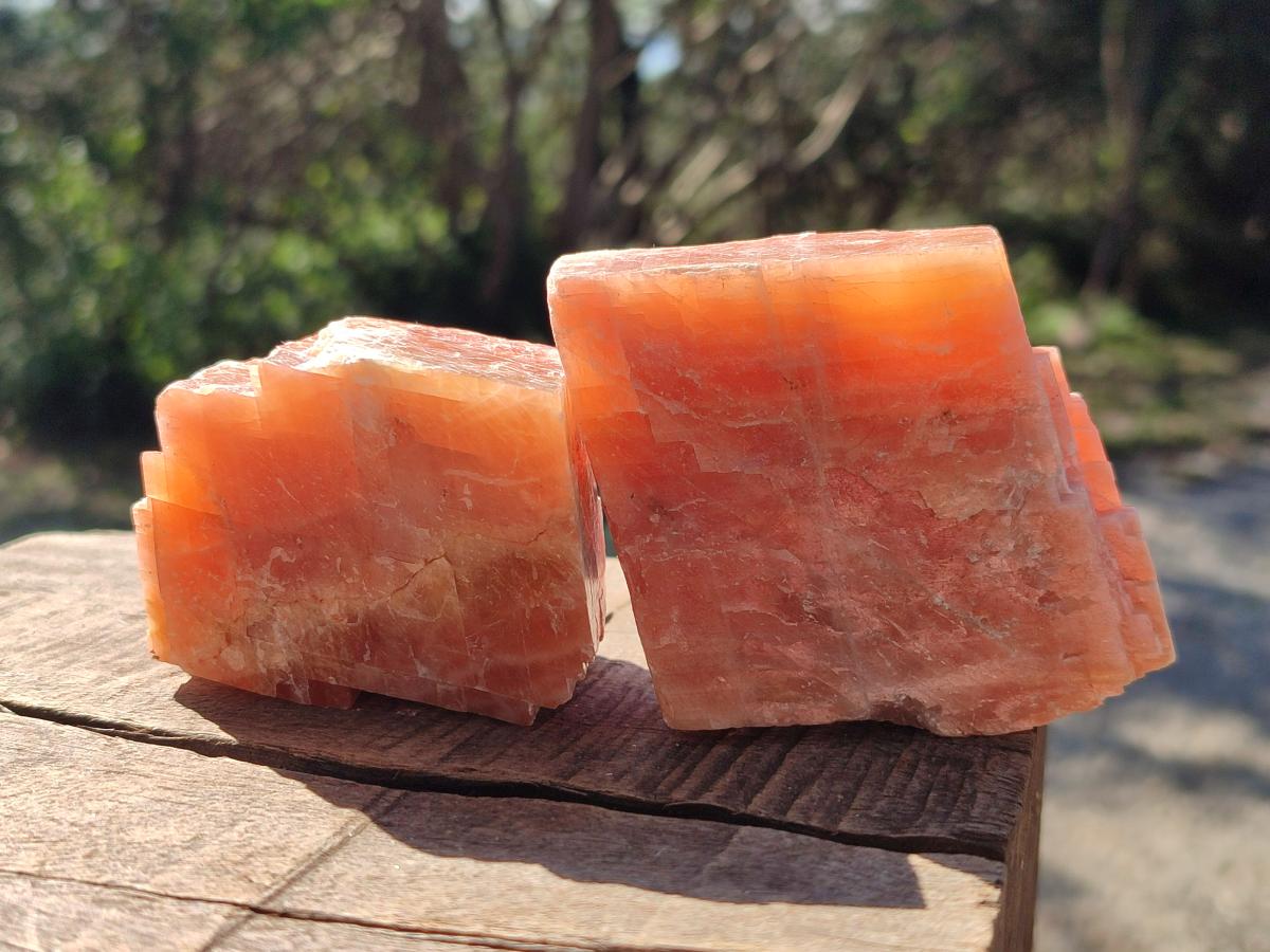 Natural Rhombohedral Sunset Orange Calcite Specimens x 12 From Spitzkop, Namibia - Toprock Gemstones and Minerals 