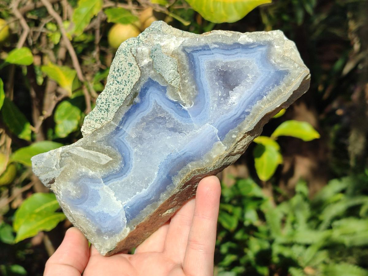 Polished On One Side Blue Lace Agate Geodes x 3 From Nsanje, Malawi - Toprock Gemstones and Minerals 