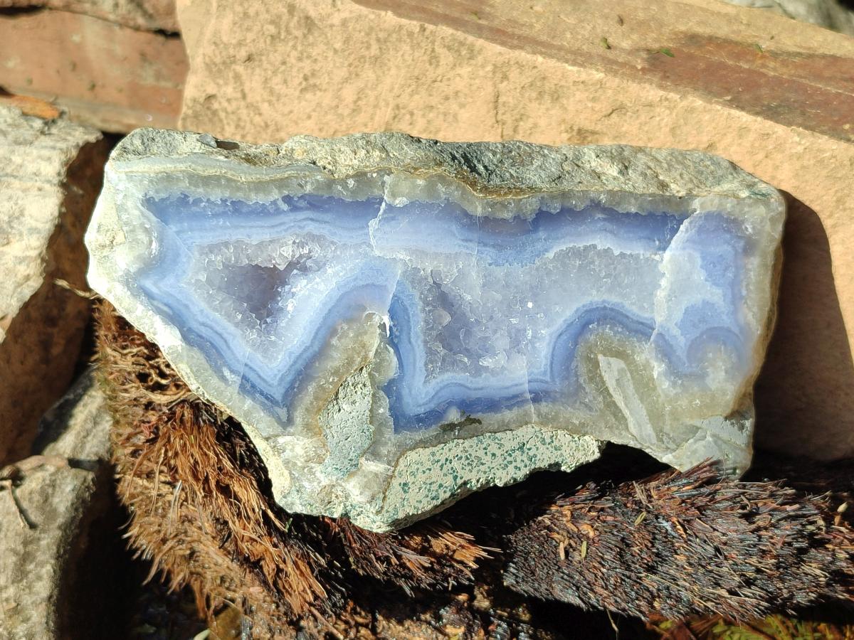Polished On One Side Blue Lace Agate Geodes x 3 From Nsanje, Malawi - Toprock Gemstones and Minerals 