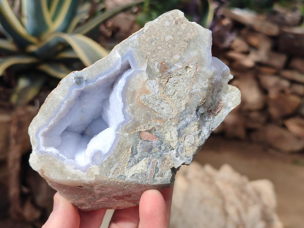Polished On One Side Blue Lace Agate Geodes x 3 From Nsanje, Malawi - Toprock Gemstones and Minerals 