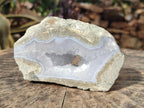 Polished On One Side Blue Lace Agate Geodes x 3 From Nsanje, Malawi - Toprock Gemstones and Minerals 