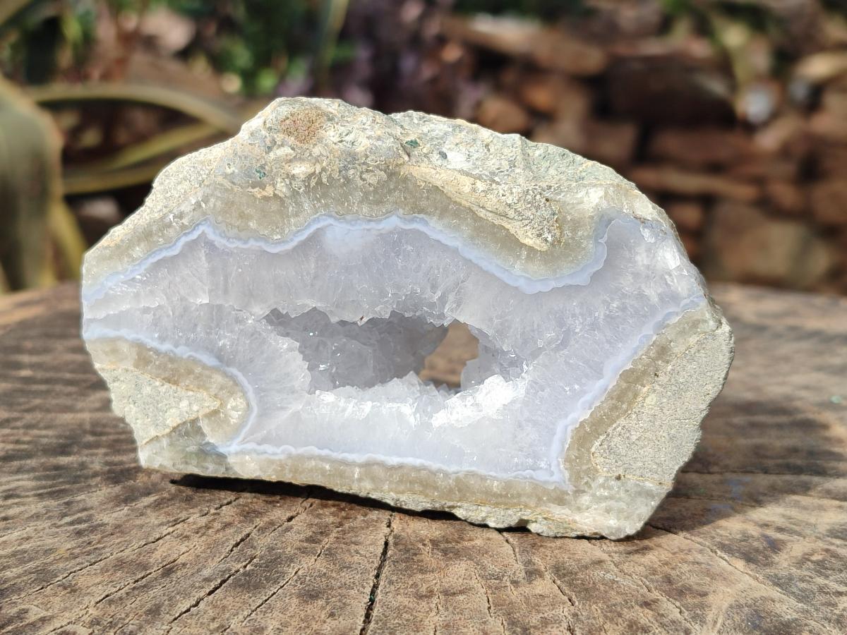 Polished On One Side Blue Lace Agate Geodes x 3 From Nsanje, Malawi - Toprock Gemstones and Minerals 