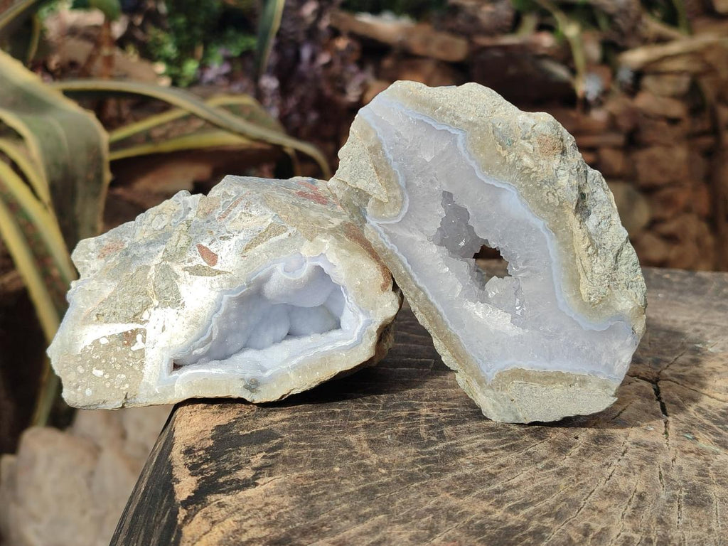 Polished On One Side Blue Lace Agate Geodes x 3 From Nsanje, Malawi - Toprock Gemstones and Minerals 