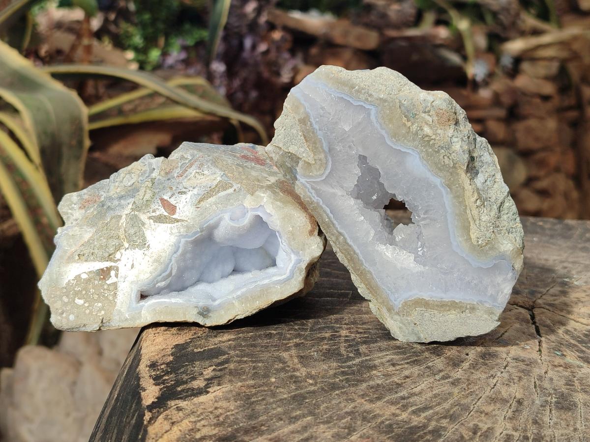 Polished On One Side Blue Lace Agate Geodes x 3 From Nsanje, Malawi - Toprock Gemstones and Minerals 