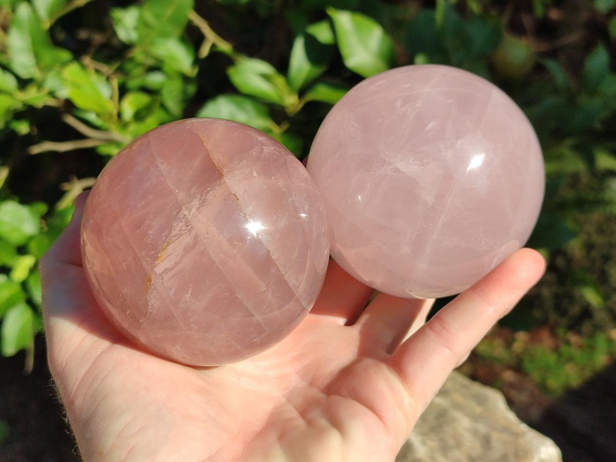 Polished Gemmy Star Rose Quartz Spheres x 2 From Madagascar - Toprock Gemstones and Minerals 