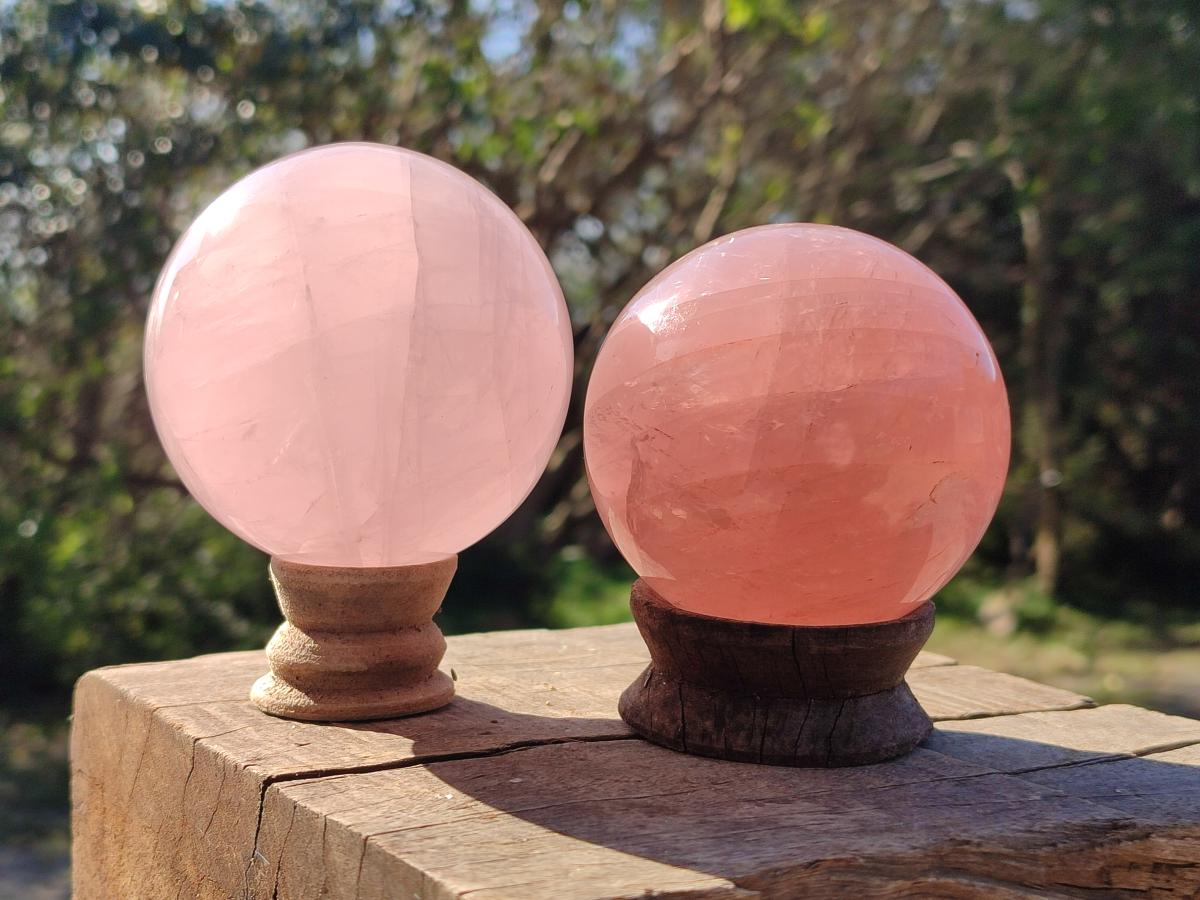 Polished Gemmy Star Rose Quartz Spheres x 2 From Madagascar - Toprock Gemstones and Minerals 