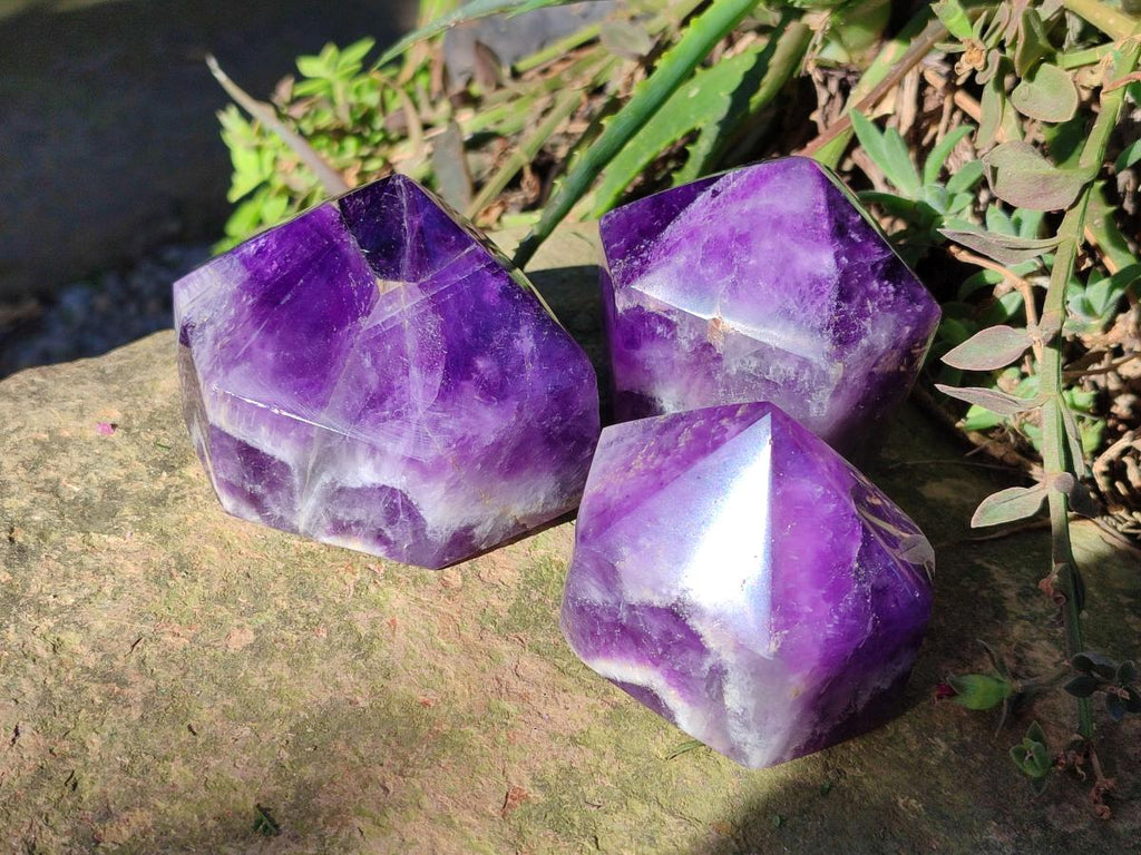 Polished Dark Chevron Amethyst Display Crystals Points x 3 From Zambia - Toprock Gemstones and Minerals 