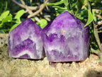 Polished Dark Chevron Amethyst Display Crystals Points x 3 From Zambia - Toprock Gemstones and Minerals 