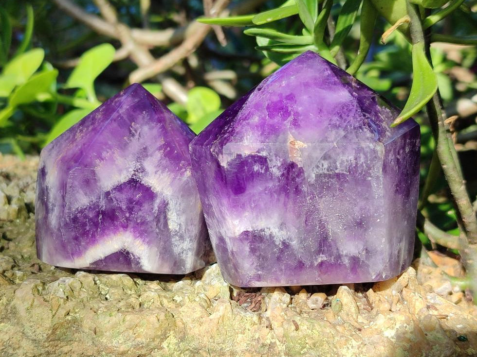 Polished Dark Chevron Amethyst Display Crystals Points x 3 From Zambia - Toprock Gemstones and Minerals 