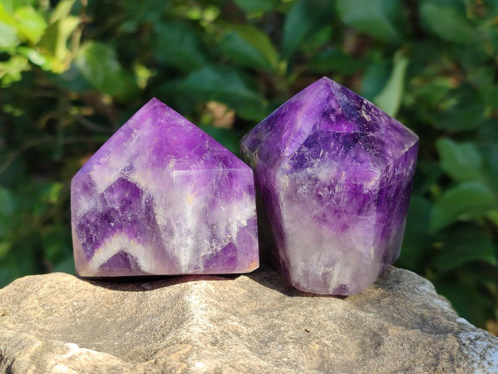 Polished Dark Chevron Amethyst Display Crystals Points x 3 From Zambia - Toprock Gemstones and Minerals 