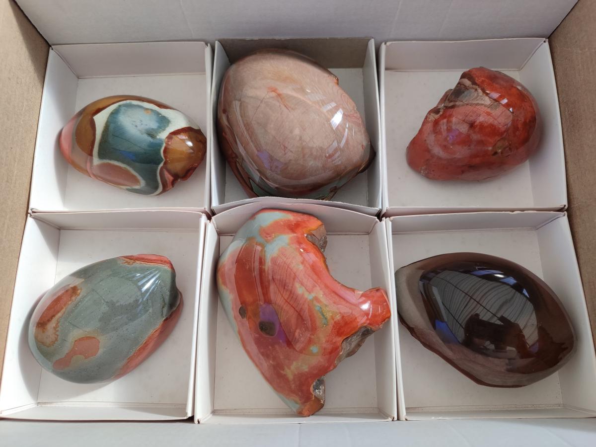 Polished On One Side Polychrome Jasper Nodules x 6 From NW Coast, Madagascar - Toprock Gemstones and Minerals 