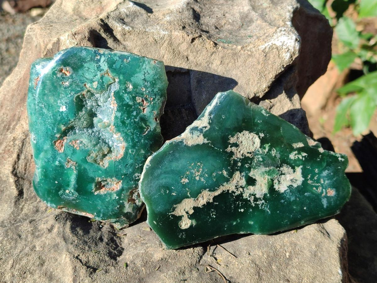 Polished On One Side Mtorolite Chrysoprase Plates x 6 From Mutorashanga, Zimbabwe - Toprock Gemstones and Minerals 