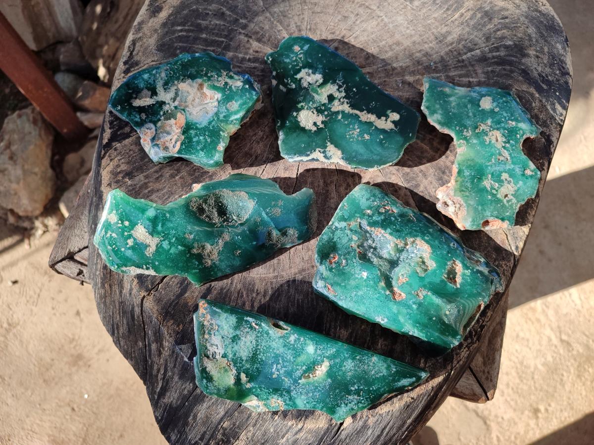 Polished On One Side Mtorolite Chrysoprase Plates x 6 From Mutorashanga, Zimbabwe - Toprock Gemstones and Minerals 