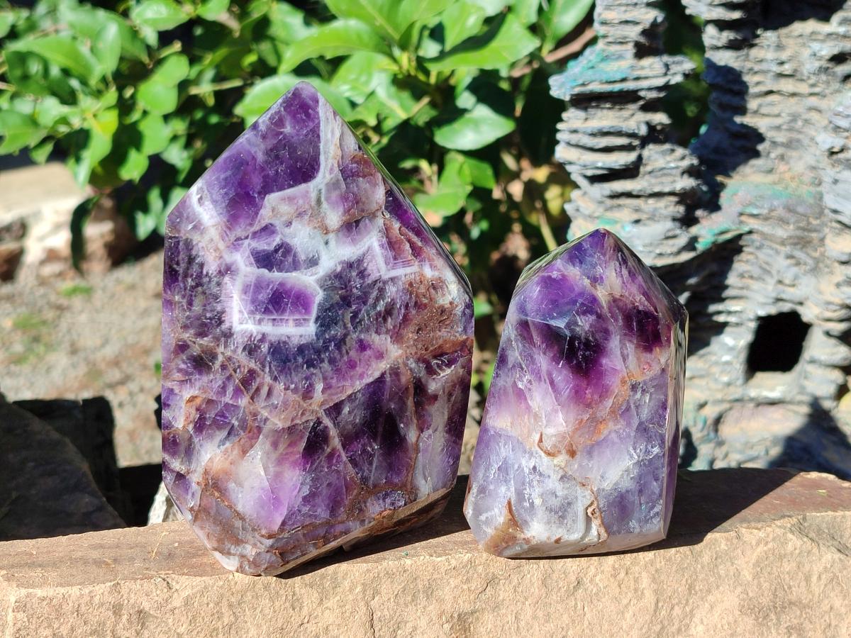 Polished Dark Chevron Amethyst Display Crystal Points x 2 From Mapatizya, Zambia - Toprock Gemstones and Minerals 