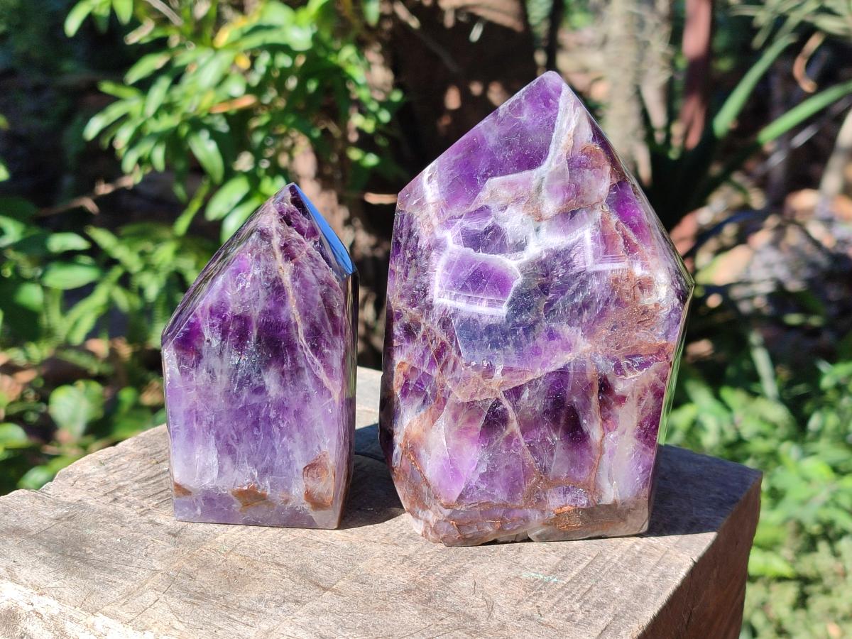 Polished Dark Chevron Amethyst Display Crystal Points x 2 From Mapatizya, Zambia - Toprock Gemstones and Minerals 