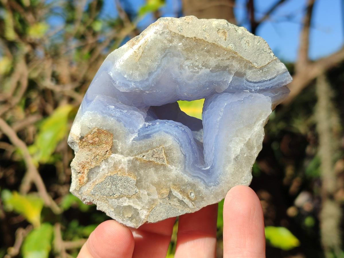 Polished On One Side Blue Lace Agate Geodes x 6 From Nsanje, Malawi - Toprock Gemstones and Minerals 