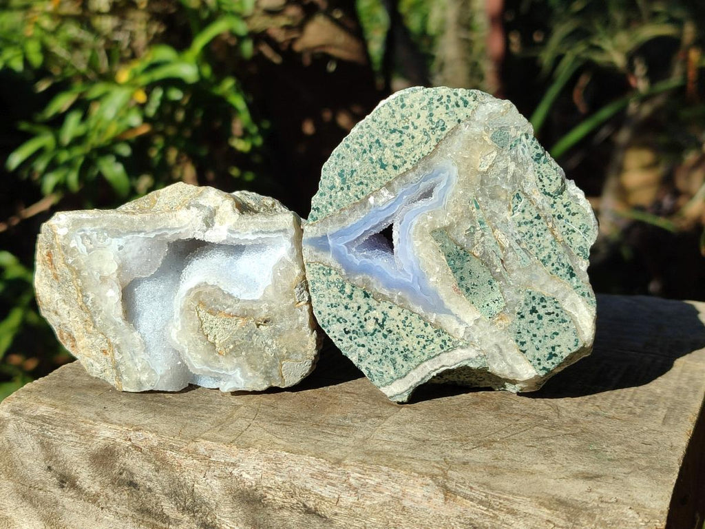 Polished On One Side Blue Lace Agate Geodes x 6 From Nsanje, Malawi - Toprock Gemstones and Minerals 