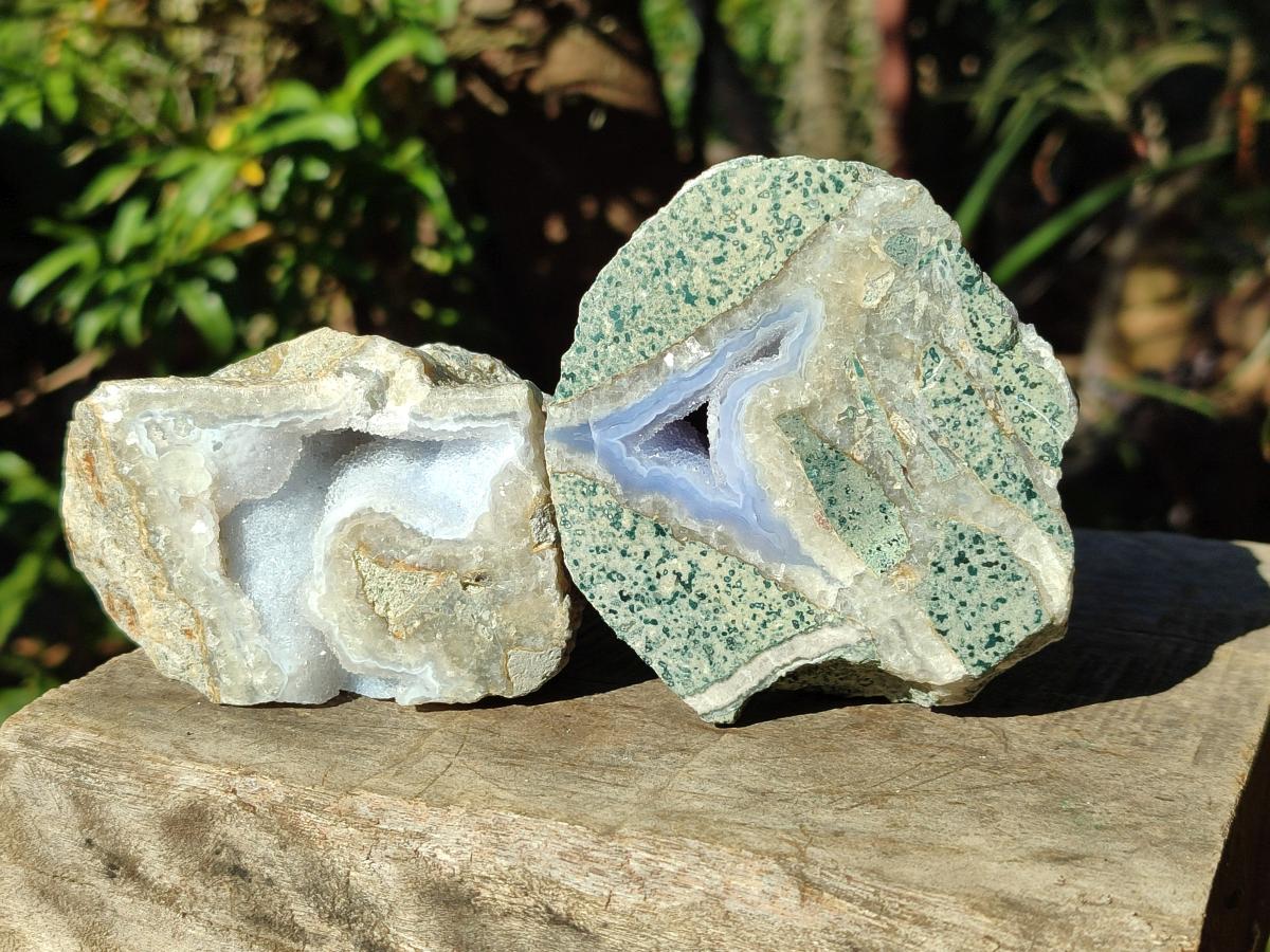 Polished On One Side Blue Lace Agate Geodes x 6 From Nsanje, Malawi - Toprock Gemstones and Minerals 