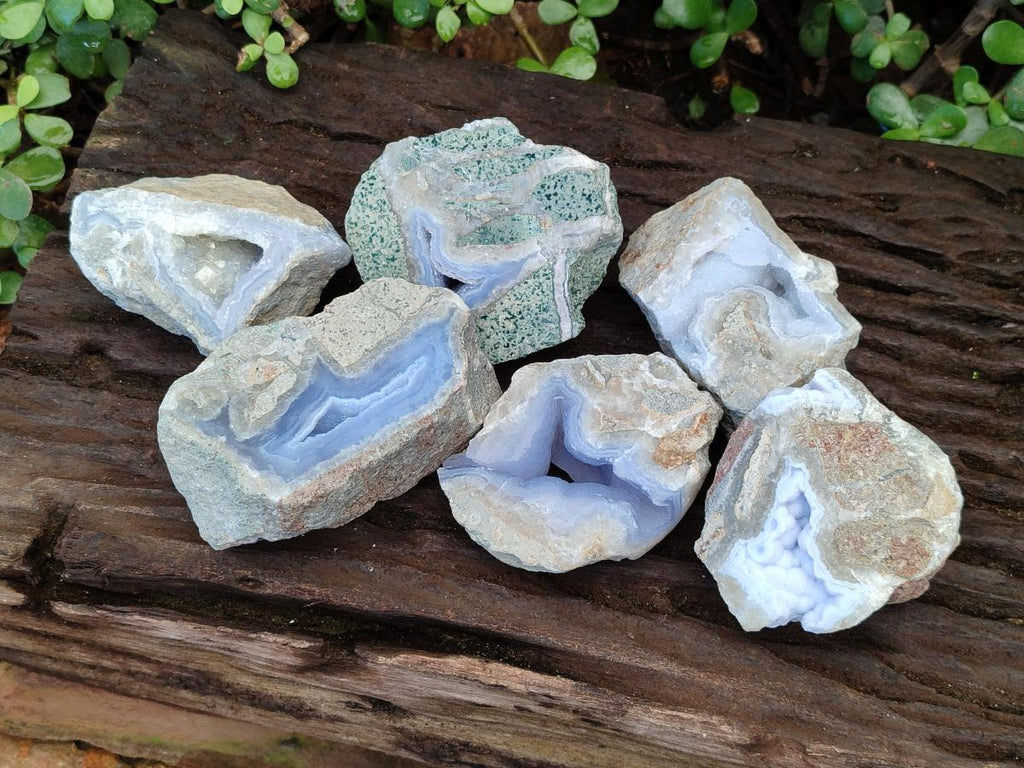 Polished On One Side Blue Lace Agate Geodes x 6 From Nsanje, Malawi - Toprock Gemstones and Minerals 
