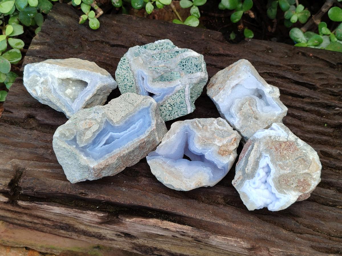 Polished On One Side Blue Lace Agate Geodes x 6 From Nsanje, Malawi - Toprock Gemstones and Minerals 