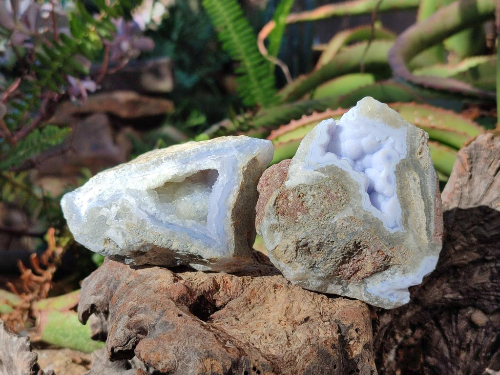 Polished On One Side Blue Lace Agate Geodes x 6 From Nsanje, Malawi - Toprock Gemstones and Minerals 