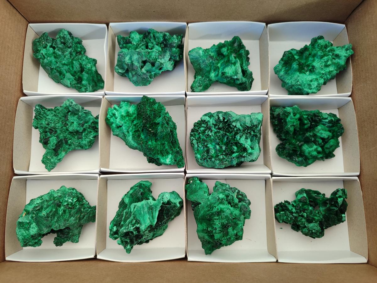 Natural Silky Malachite Specimens x 12 From Kasompe, Congo - Toprock Gemstones and Minerals 
