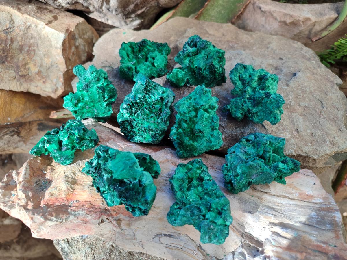 Natural Silky Malachite Specimens x 12 From Kasompe, Congo - Toprock Gemstones and Minerals 