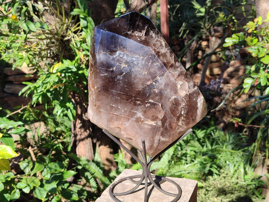 Polished XL Dark Smokey Window Quartz Crystal x 1 From Madagascar - Toprock Gemstones and Minerals 