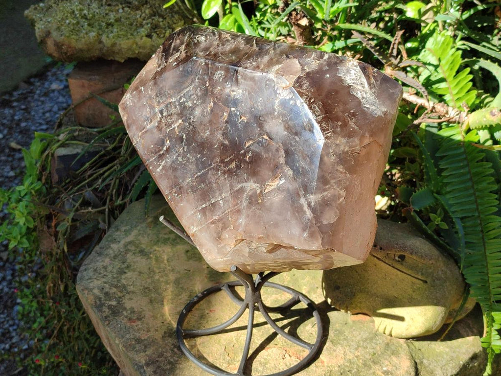 Polished XL Dark Smokey Window Quartz Crystal x 1 From Madagascar - Toprock Gemstones and Minerals 