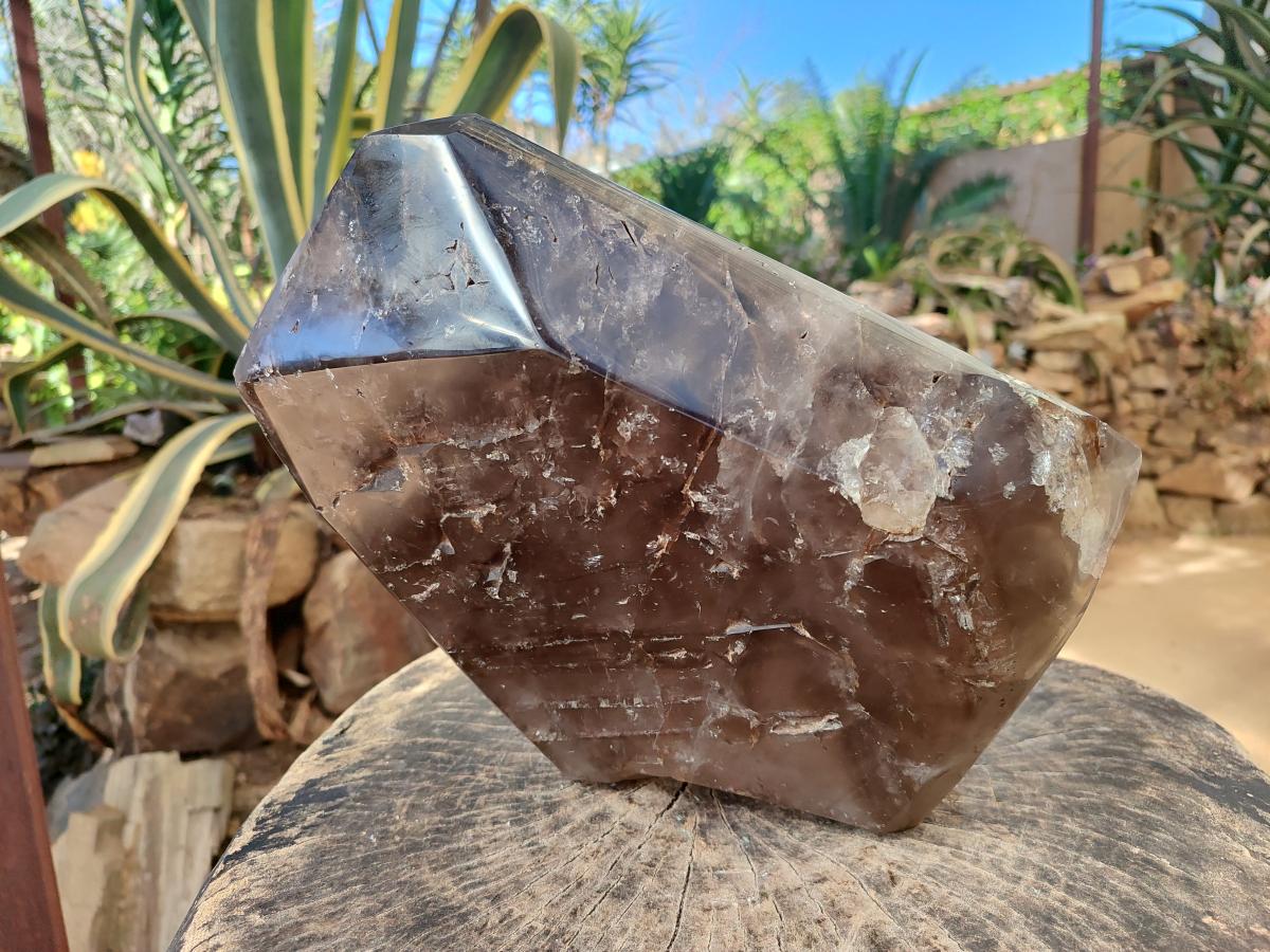 Polished XL Dark Smokey Window Quartz Crystal x 1 From Madagascar - Toprock Gemstones and Minerals 