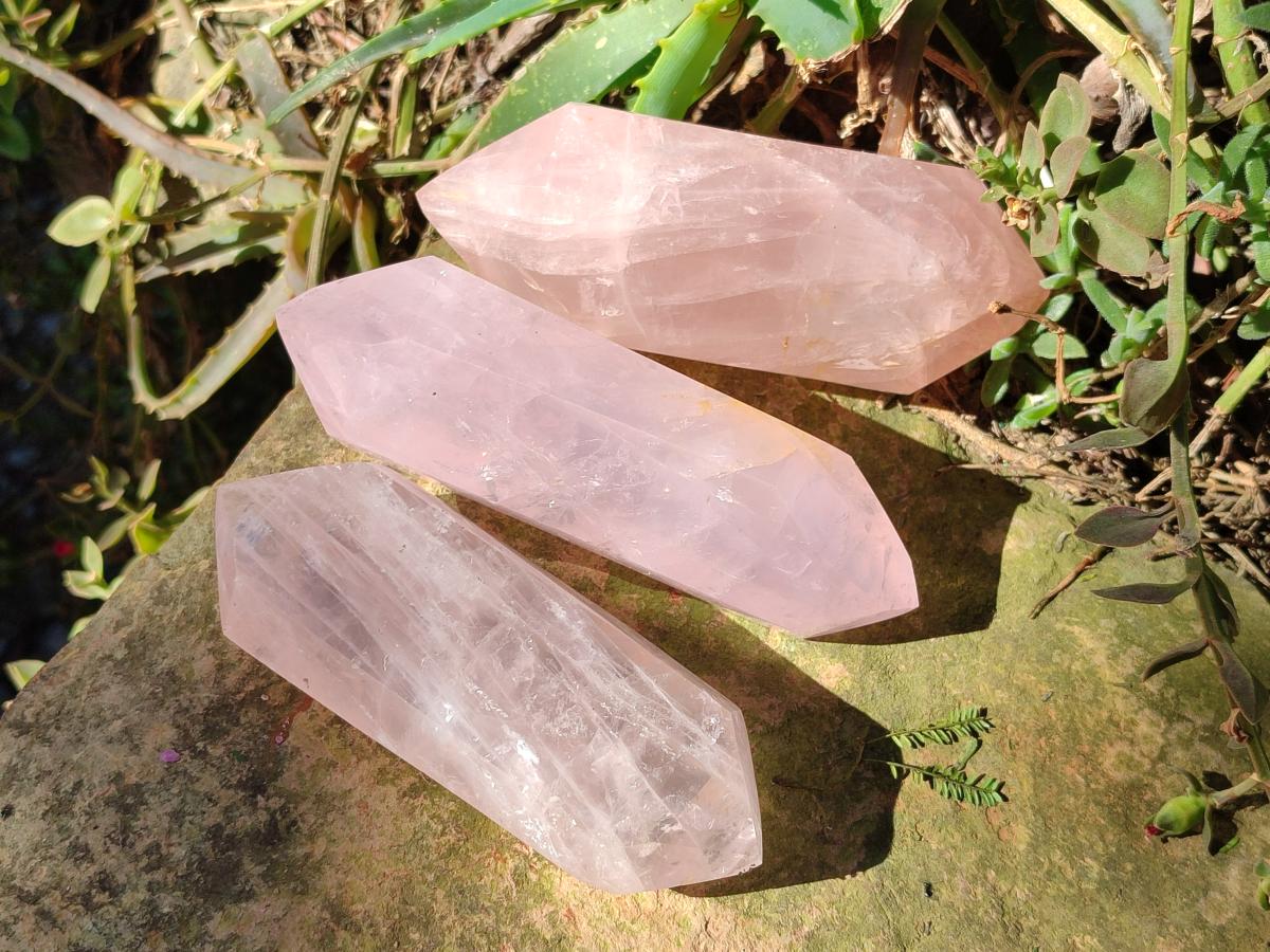 Polished Double Terminated Gemmy Rose Quartz Crystals x 6 From Madagascar - Toprock Gemstones and Minerals 