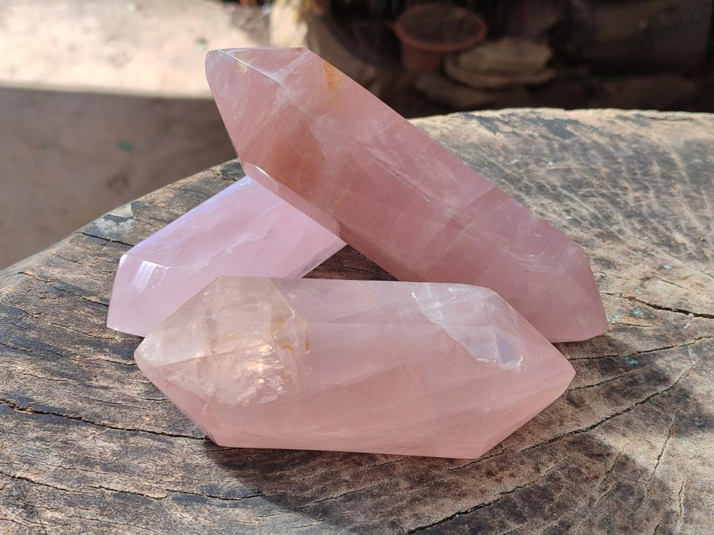 Polished Double Terminated Gemmy Rose Quartz Crystals x 6 From Madagascar - Toprock Gemstones and Minerals 