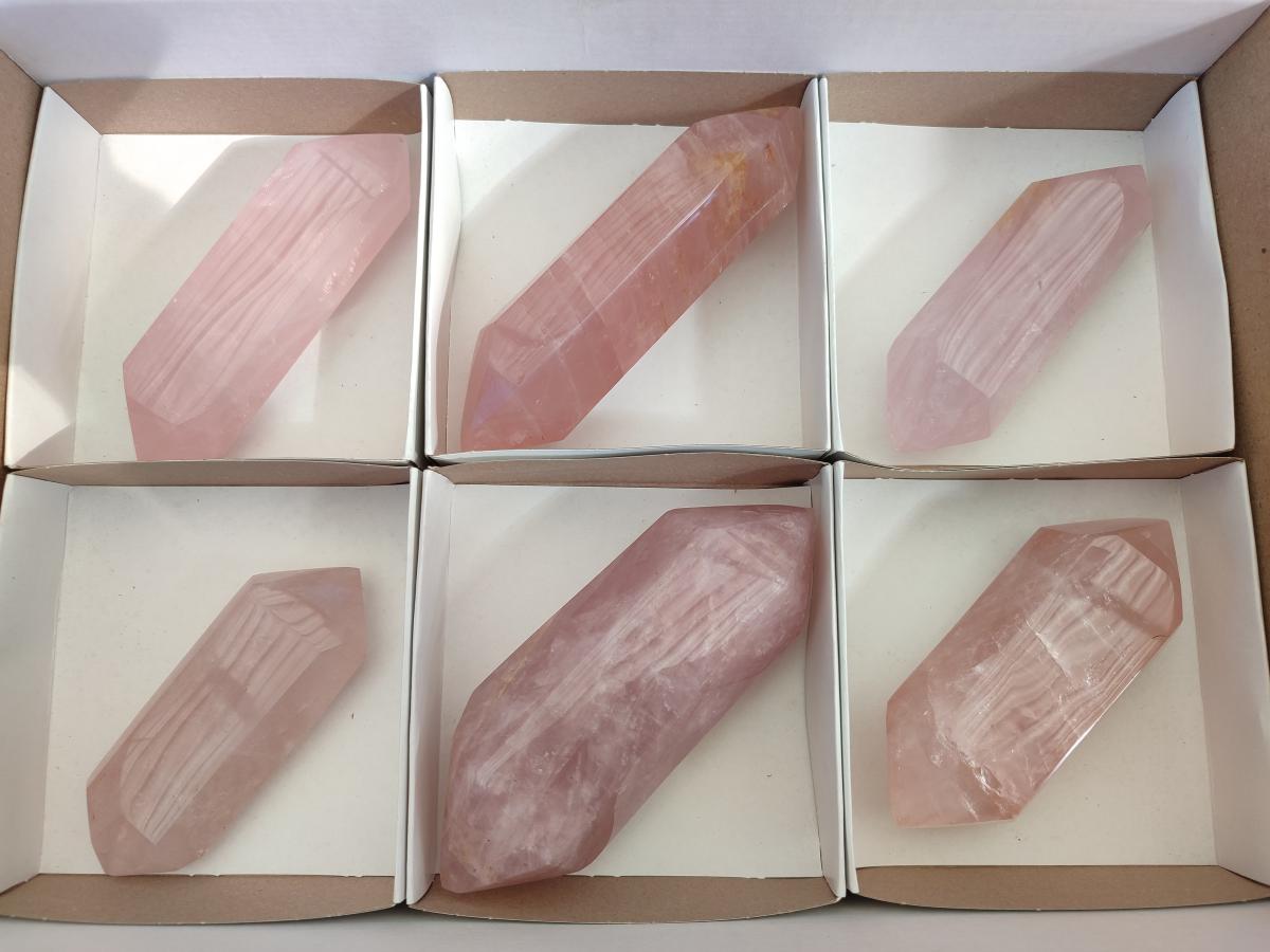 Polished Double Terminated Gemmy Rose Quartz Crystals x 6 From Madagascar - Toprock Gemstones and Minerals 